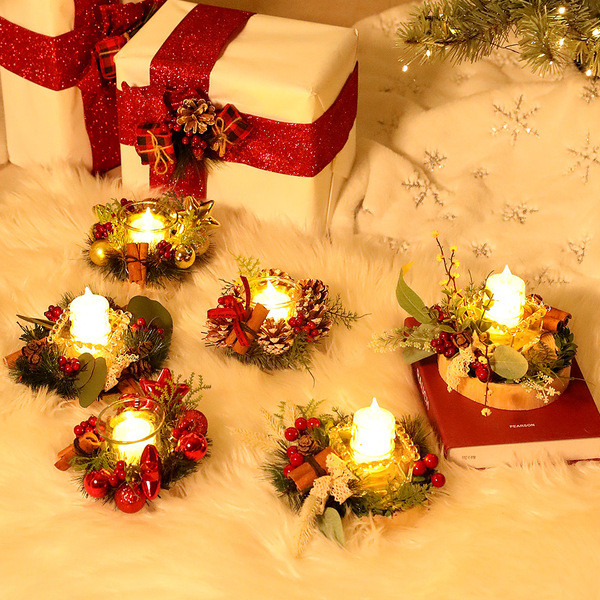 크리스마스트리 조명 장식 파티용품 무드등 LED초 원목촛대장식